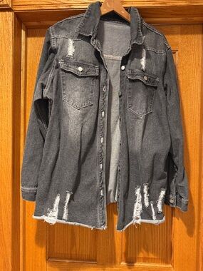 Distressed Gray Denim Jean Jacket - Women's